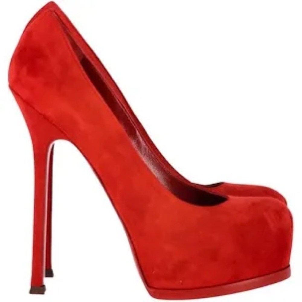 YSL Yves Saint Laurent Tribute Tribtoo BEAUTIFUL RED SUEDE Sz 37.5